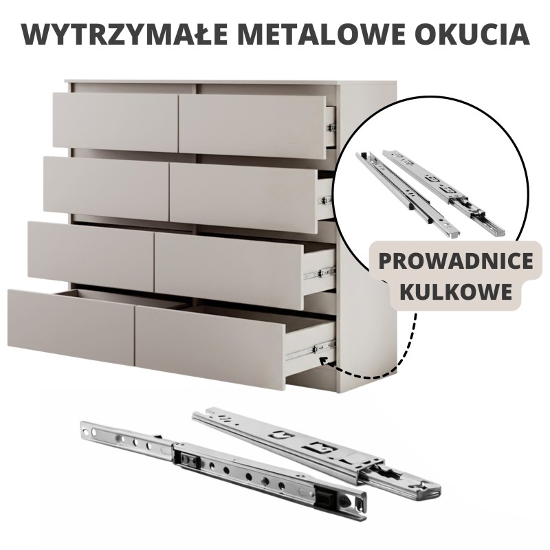 Komoda LEMON 120/140 cm – 8 szuflad, nowoczesna, kaszmir