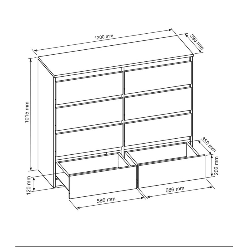Komoda LEMON 120/140 cm – 8 szuflad, nowoczesna, kaszmir