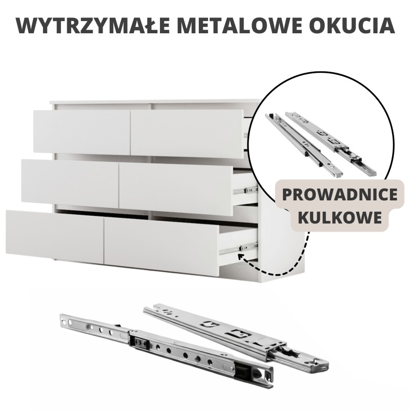 Komoda LEMON 120/140 cm – 6 szuflad, nowoczesna do salonu