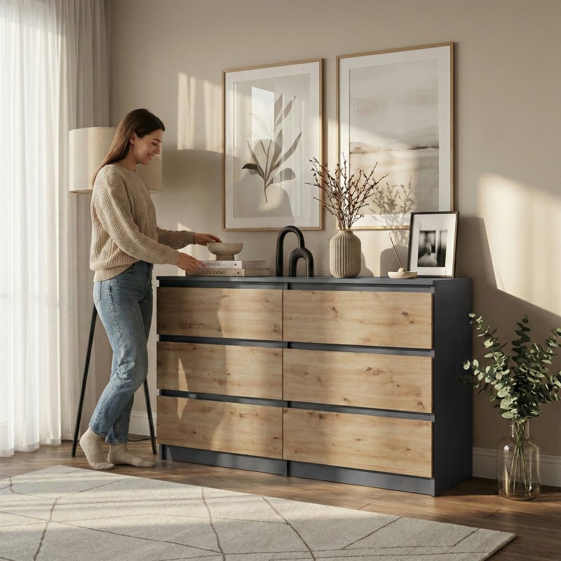 Komoda LEMON 120/140 cm – 6 szuflad, nowoczesna do salonu