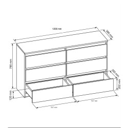 Komoda LEMON 120/140 cm – 6 szuflad, nowoczesna do salonu