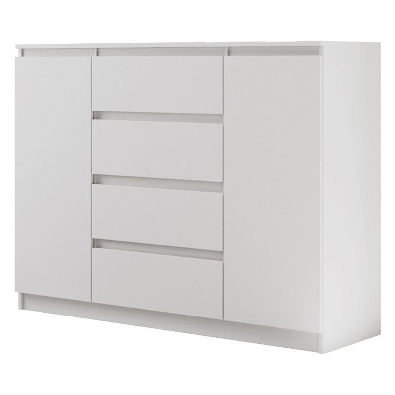 Komoda biała 120/140 cm – 4 szuflady i 2 szafki LEMON