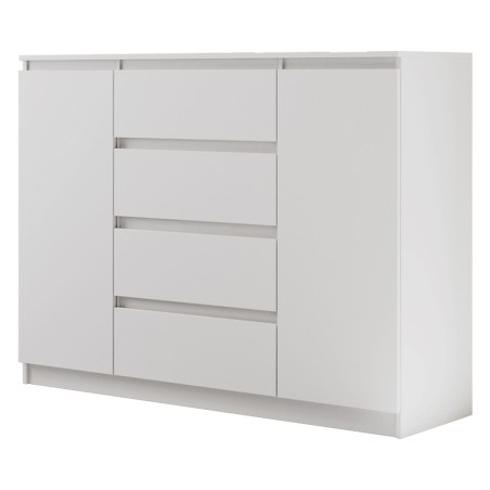 Komoda biała 120/140 cm – 4 szuflady i 2 szafki LEMON