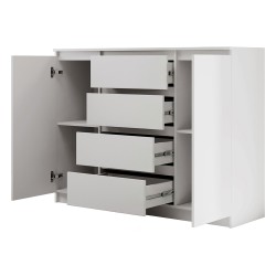 Komoda biała 120/140 cm – 4 szuflady i 2 szafki LEMON