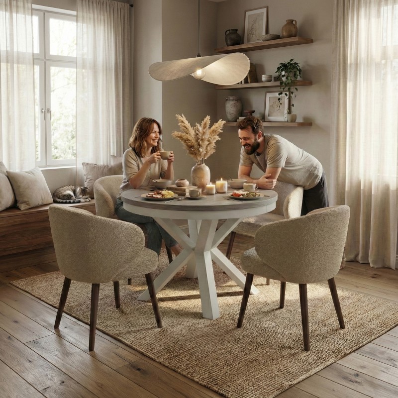 Okrągły stół rozkładany NORDIC– nowoczesny do jadalni