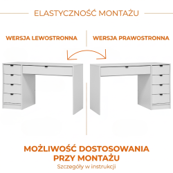 Biurko MALTA z uchwytami – 5 Szuflad, Białe lub Kaszmir
