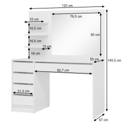 Toaletka MALTA z Lustrem 120 cm – 5 Szuflad