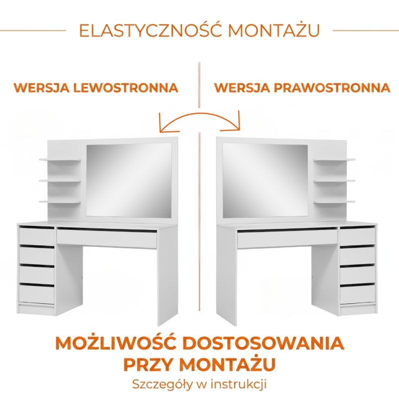 Toaletka MALTA z Lustrem 120 cm – 5 Szuflad