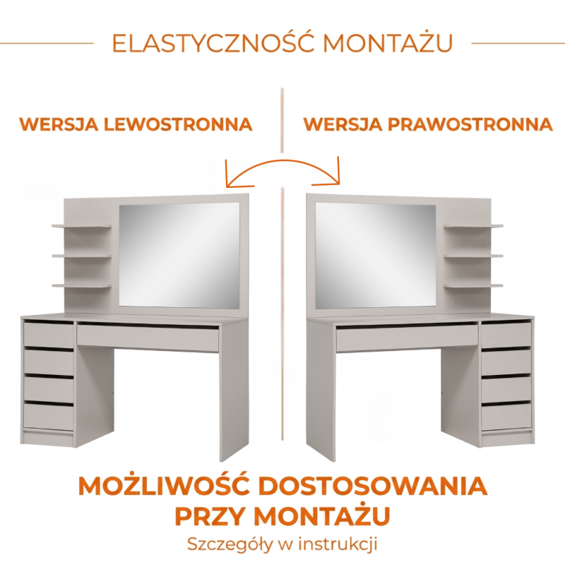 Toaletka MALTA z Lustrem 120 cm – 5 Szuflad