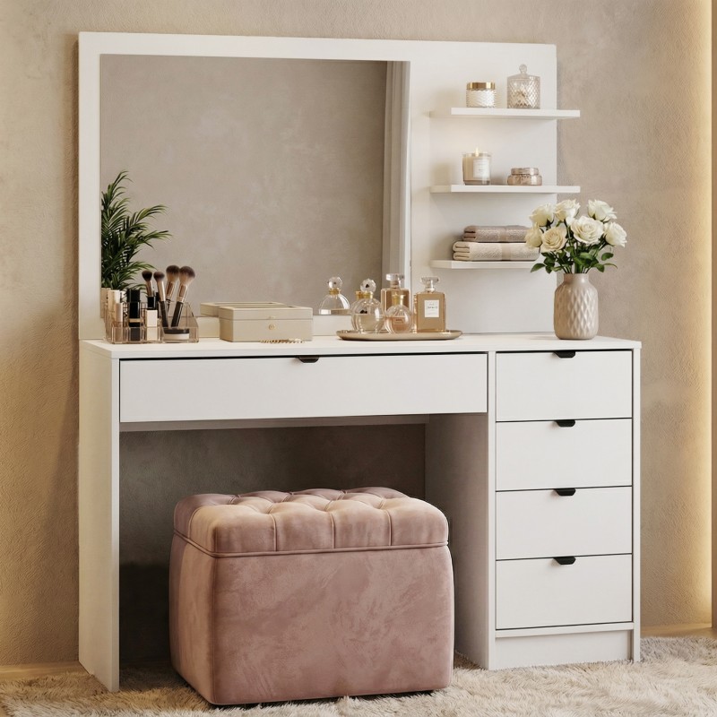 Toaletka MALTA z Uchwy­tami i Lustrem – 5 Szuflad 120 cm