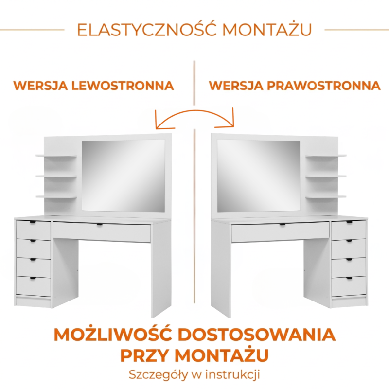 Toaletka MALTA z Uchwy­tami i Lustrem – 5 Szuflad 120 cm