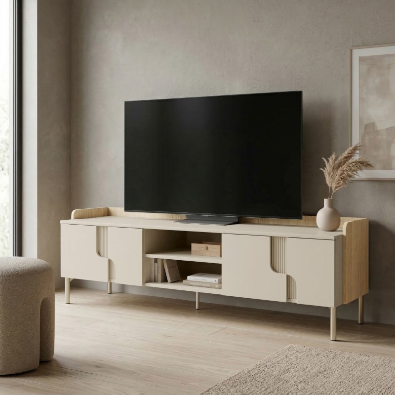 Szafka RTV POSITIVO 160 cm – 4 Drzwi, TIP-ON, Metalowe Nogi