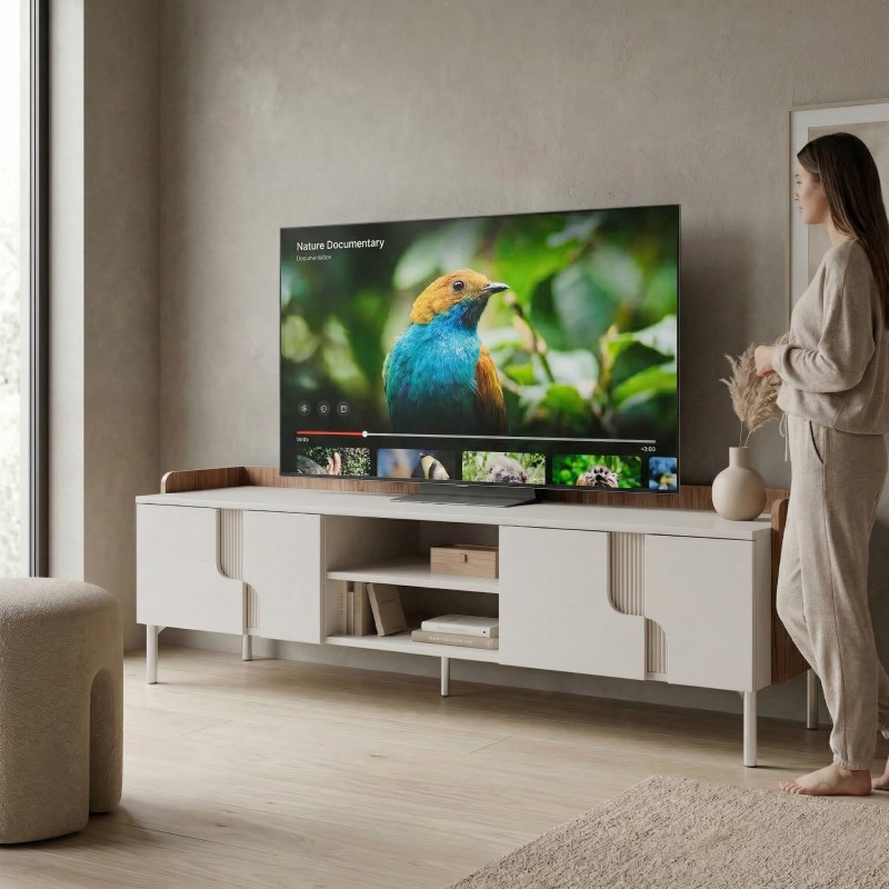 Szafka RTV POSITIVO 160 cm – 4 Drzwi, TIP-ON, Metalowe Nogi