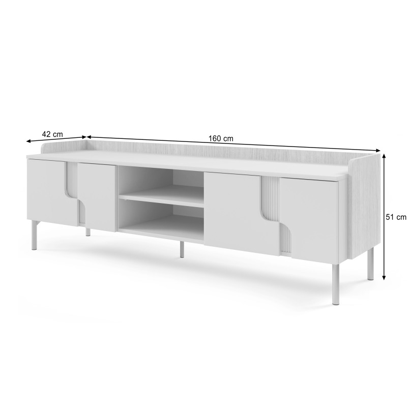 Szafka RTV POSITIVO 160 cm – 4 Drzwi, TIP-ON, Metalowe Nogi