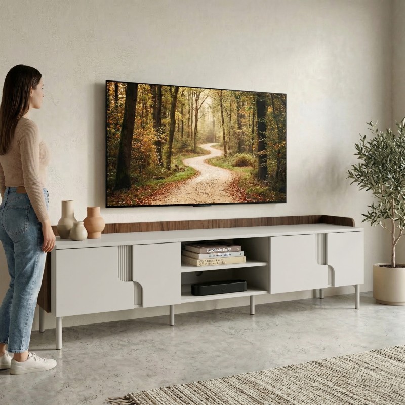 Szafka RTV POSITIVO 200 cm – 4 Drzwi, TIP-ON, Metalowe Nogi
