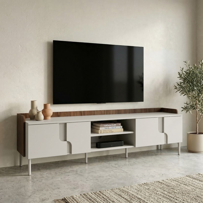 Szafka RTV POSITIVO 200 cm – 4 Drzwi, TIP-ON, Metalowe Nogi