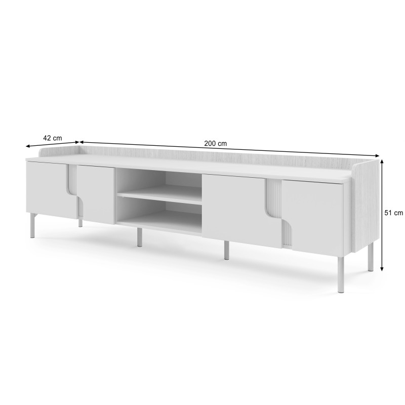 Szafka RTV POSITIVO 200 cm – 4 Drzwi, TIP-ON, Metalowe Nogi