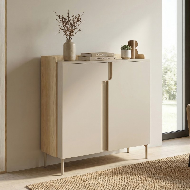 Komoda wysoka POSITIVO 103 cm – 2 drzwi, TIP-ON, metalowe nogi