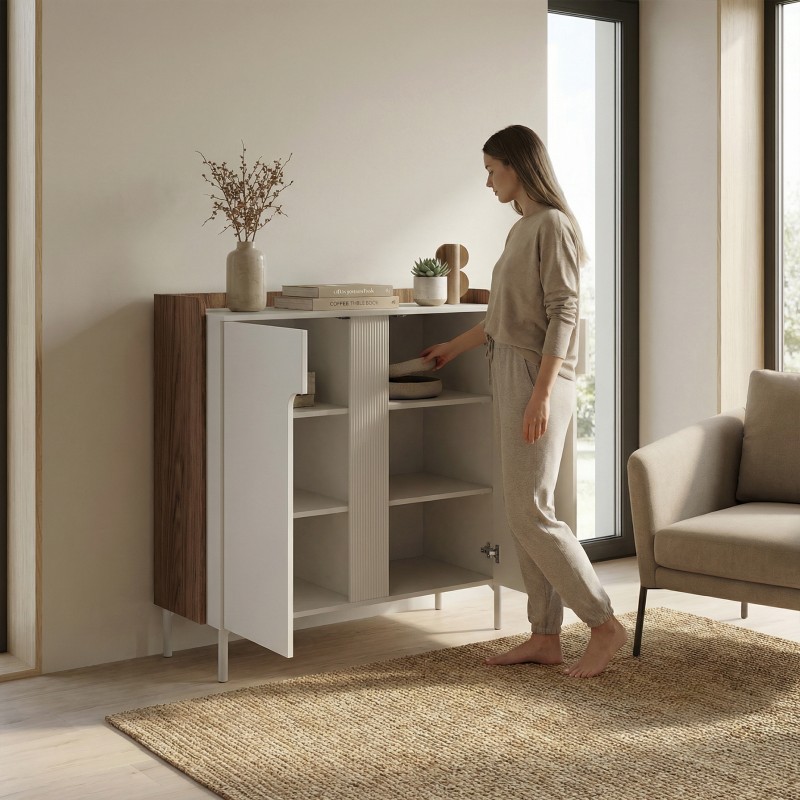 Komoda wysoka POSITIVO 103 cm – 2 drzwi, TIP-ON, metalowe nogi