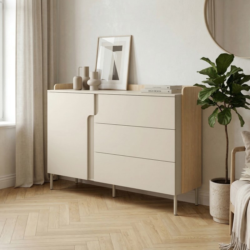 Komoda POSITIVO 140 cm – 1 Drzwi, 3 Szuflady, TIP-ON