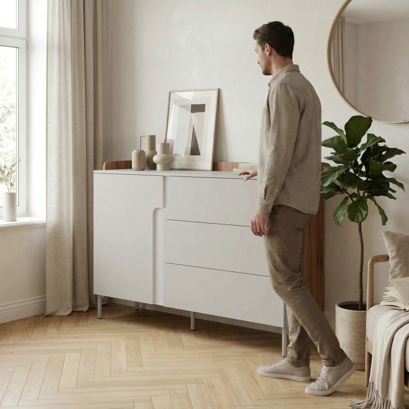 Komoda POSITIVO 140 cm – 1 Drzwi, 3 Szuflady, TIP-ON