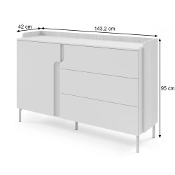 Komoda POSITIVO 140 cm – 1 Drzwi, 3 Szuflady, TIP-ON