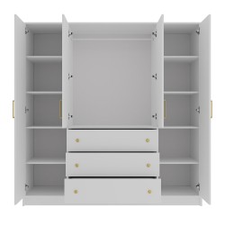 Szafa RILO 200 cm – 4 Drzwi, 3 Szuflady i Złote Uchwyty
