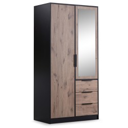 Szafa LIVO 100 cm – 2 Drzwi, 3 Szuflady, Czarny / Dąb Wiking