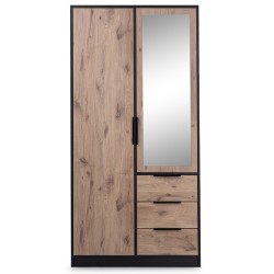 Szafa LIVO 100 cm – 2 Drzwi, 3 Szuflady, Czarny / Dąb Wiking