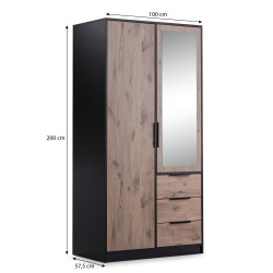 Szafa LIVO 100 cm – 2 Drzwi, 3 Szuflady, Czarny / Dąb Wiking