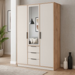 Szafa LIVO 150 cm – 3 Drzwi, 3 Szuflady, Drążki na Ubrania
