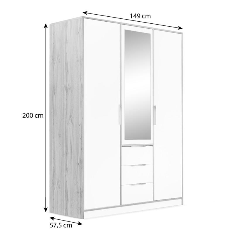 Szafa LIVO 150 cm – 3 Drzwi, 3 Szuflady, Drążki na Ubrania