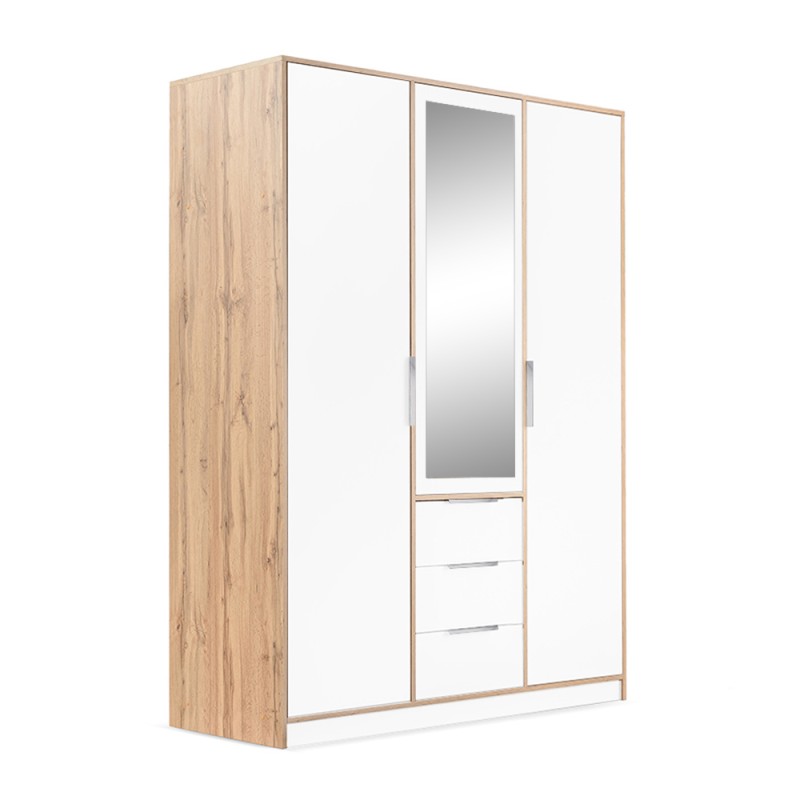 Szafa LIVO 150 cm – 3 Drzwi, 3 Szuflady, Drążki na Ubrania