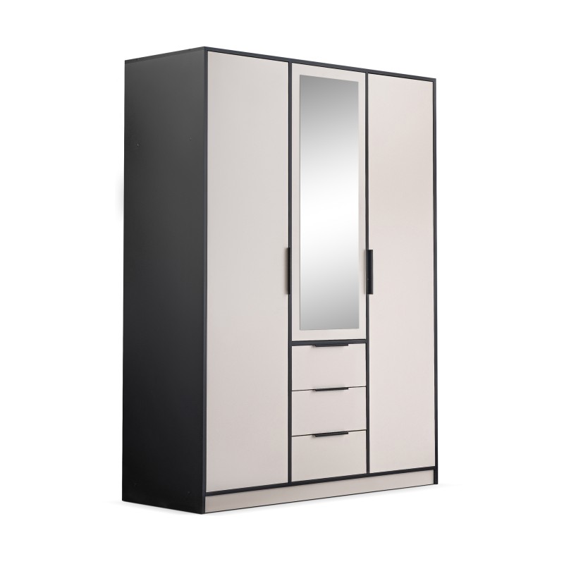Szafa LIVO 150 cm – 3 Drzwi, 3 Szuflady, Drążki na Ubrania