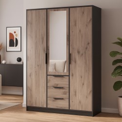 Szafa LIVO 150 cm – 3 Drzwi, 3 Szuflady, Drążki na Ubrania