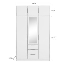 Szafa LIVO 150 cm – 3 Drzwi, 3 Szuflady, Drążki na Ubrania