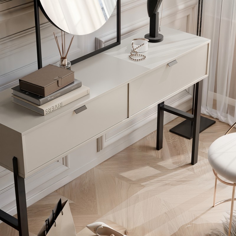 Toaletka CORTINA 140 cm Beż Piaskowy – 2 Szuflady