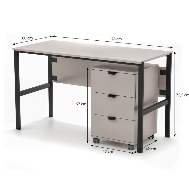 Biurko CORTINA 128 cm Beż Piaskowy – 3 Szuflady