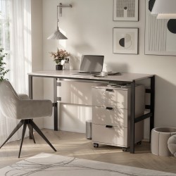 Biurko CORTINA 128 cm Beż Piaskowy – 3 Szuflady