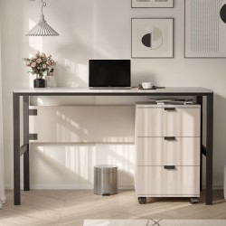 Biurko CORTINA 128 cm Beż Piaskowy – 3 Szuflady