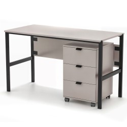 Biurko CORTINA 128 cm Beż Piaskowy – 3 Szuflady