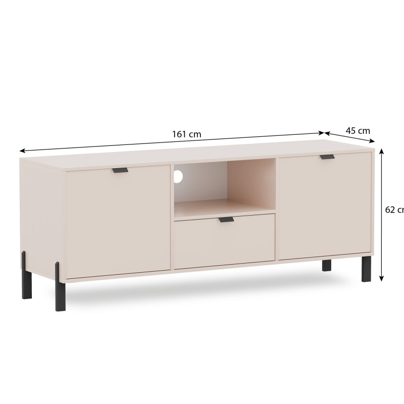 Szafka RTV CORTINA 160 cm – Beż Piaskowy, 2 Drzwi i Szuflada