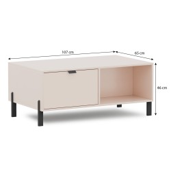 Stolik kawowy CORTINA 107 cm – beż piaskowy z szufladą