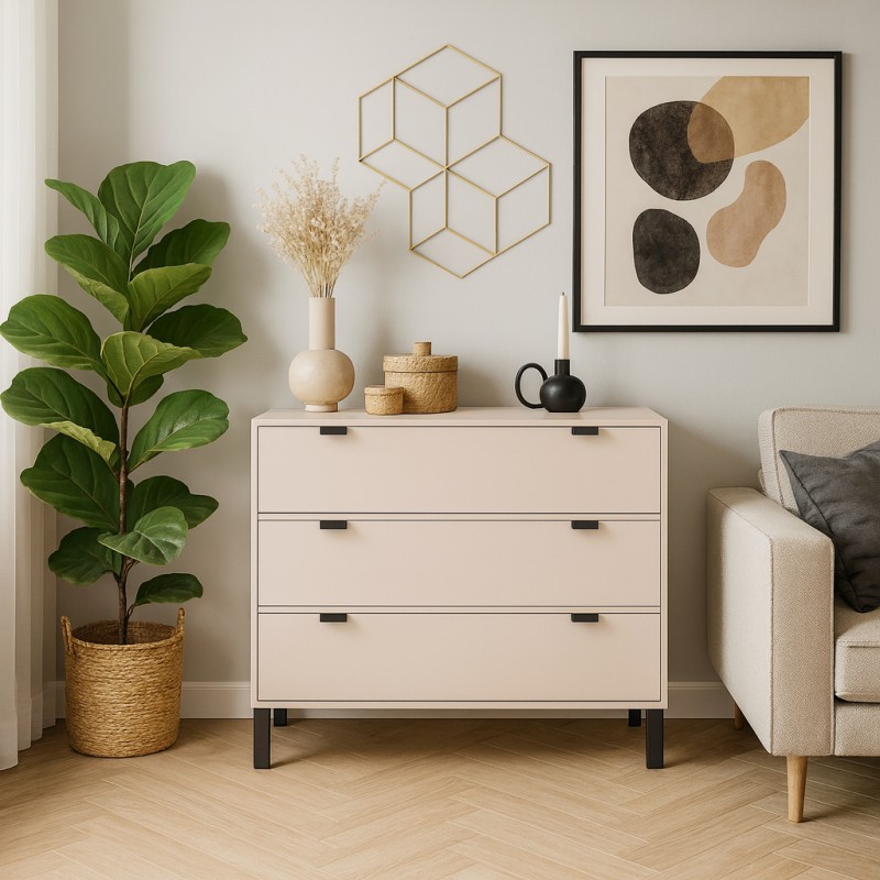 Komoda CORTINA Beż Piaskowy – 3 Szuflady 109 cm