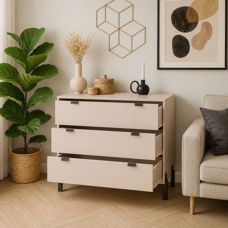 Komoda CORTINA Beż Piaskowy – 3 Szuflady 109 cm