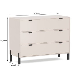 Komoda CORTINA Beż Piaskowy – 3 Szuflady 109 cm
