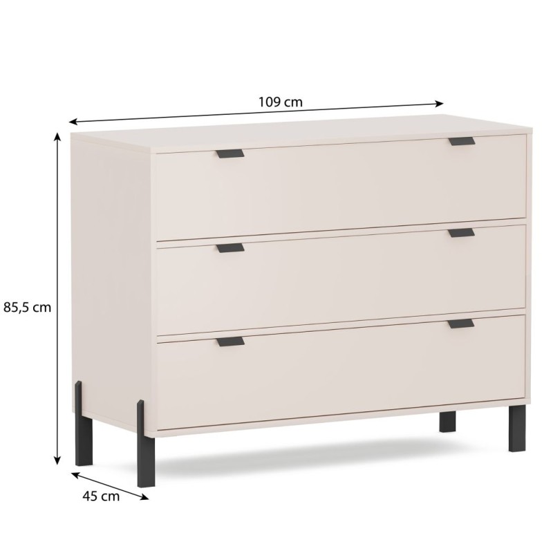 Komoda CORTINA Beż Piaskowy – 3 Szuflady 109 cm