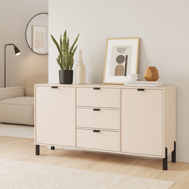 Komoda CORTINA 160 cm Beż Piaskowy – 2 Drzwi i 3 Szuflady