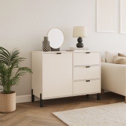 Komoda CORTINA 109 cm Beż Piaskowy – 1 Drzwi i 3 Szuflady