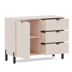 Komoda CORTINA 109 cm Beż Piaskowy – 1 Drzwi i 3 Szuflady